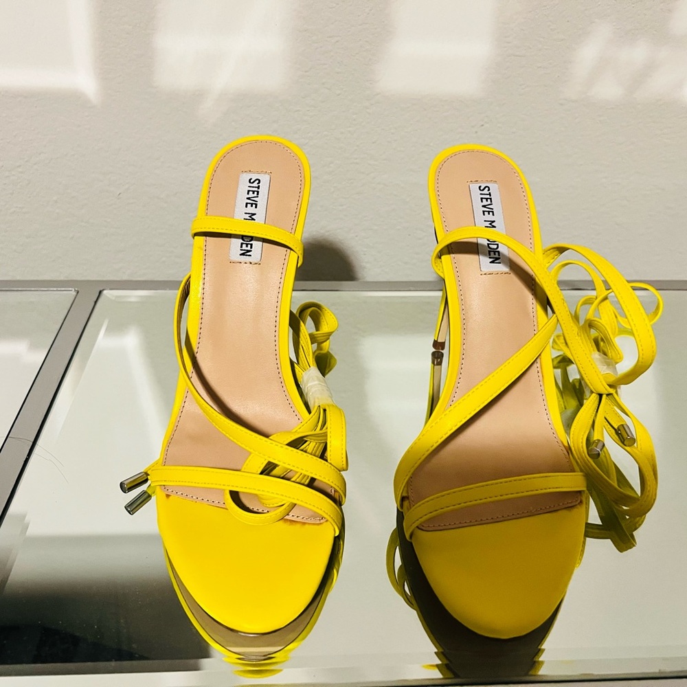 Yellow strappy heels